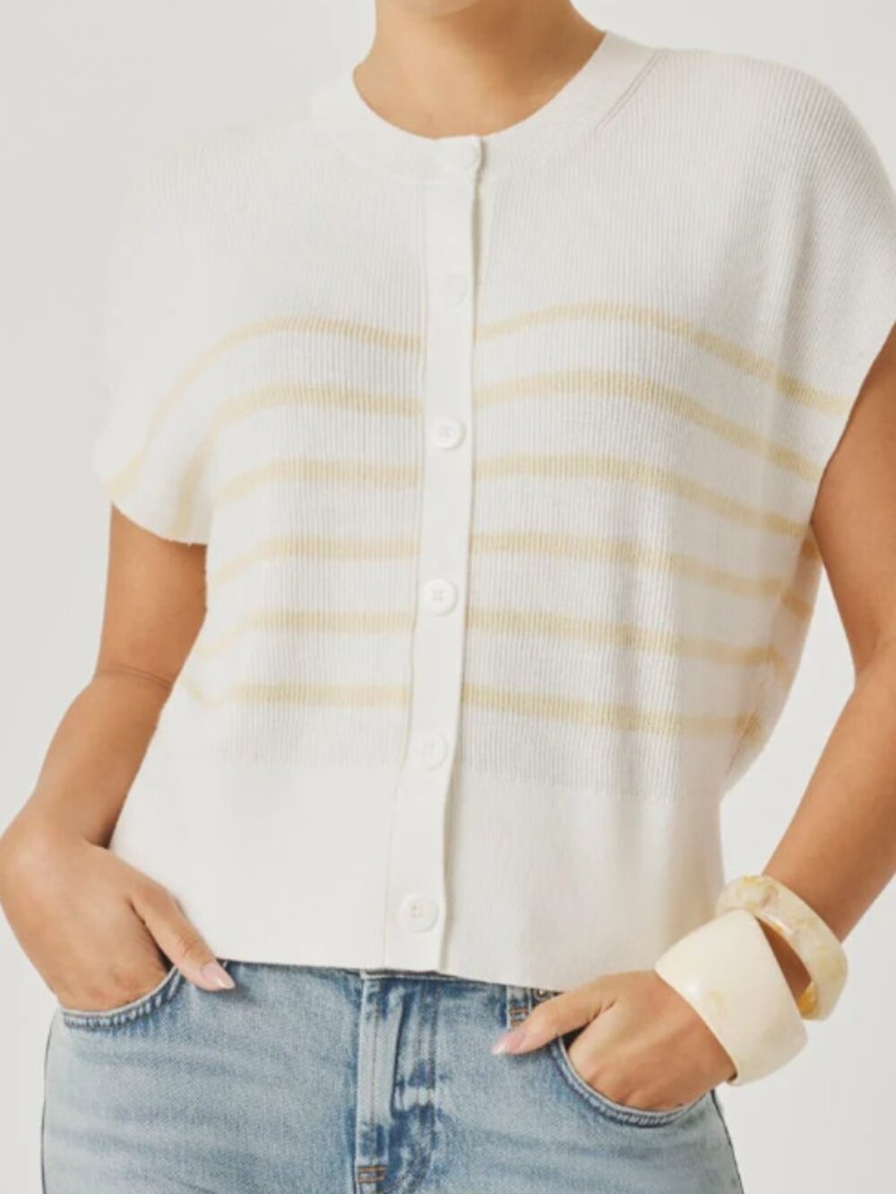 Splendid x @Cellajaneblog Sleeveless Striped Cardi